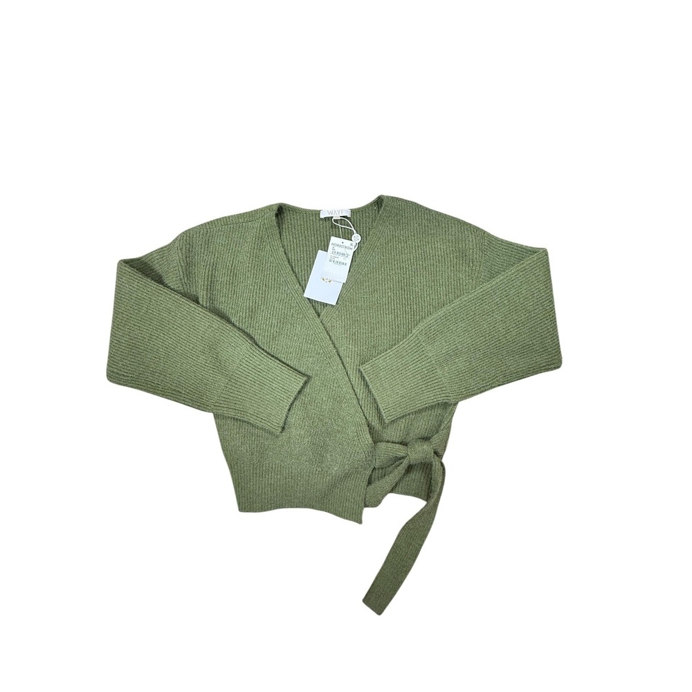 WAYF Sweater Womens XL Green Wrap Belted‎ V Neck Knit Cropped Nordstrom